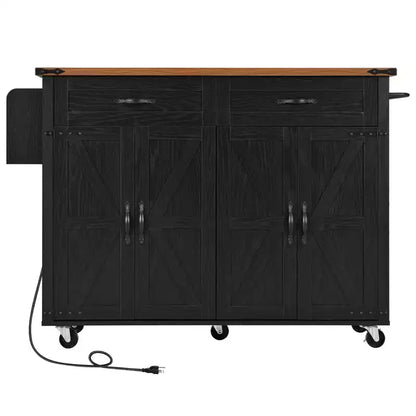 Isola Cucina da Fattoria con Presa Elettrica, Isola Contenitore da Cucina con Ribalta, Portaspezie e Cassetto, Carrello da Cucina su Ruote