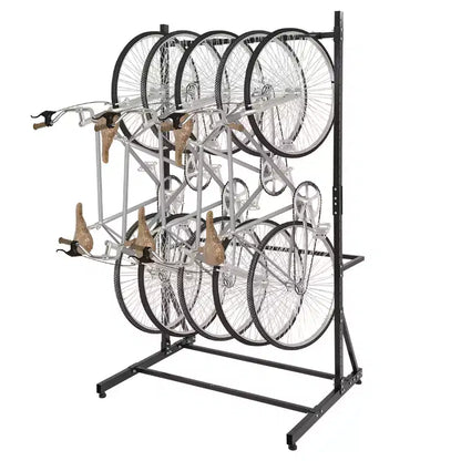 Freestanding Bike Rack for 5 Bicycles, Vertical Bike Rack with 300 Lbs Capacity, Adjustable Height Indoor Bike Storage Rack, Black