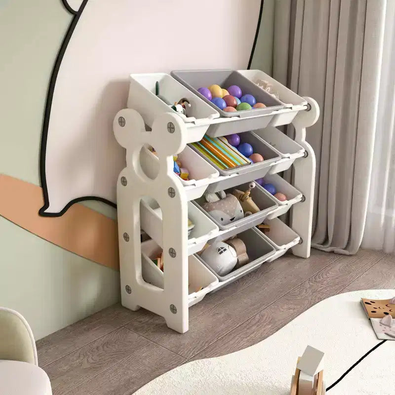 Organizzatore di giocattoli per bambini, libreria a 2 ripiani con 12 contenitori per sala giochi e aula
