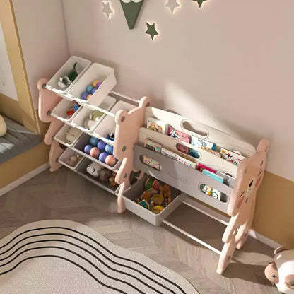 Organizzatore di giocattoli per bambini, libreria a 2 ripiani con 12 contenitori per sala giochi e aula