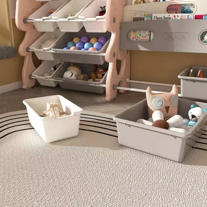 Organizzatore di giocattoli per bambini, libreria a 2 ripiani con 12 contenitori per sala giochi e aula