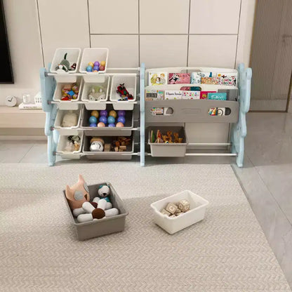 Organizzatore di giocattoli per bambini, libreria a 2 ripiani con 12 contenitori per sala giochi e aula