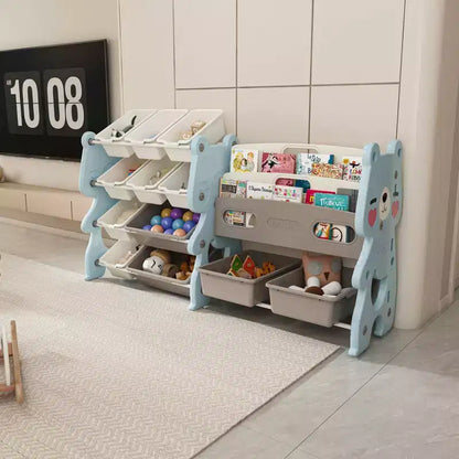 Organizzatore di giocattoli per bambini, libreria a 2 ripiani con 12 contenitori per sala giochi e aula