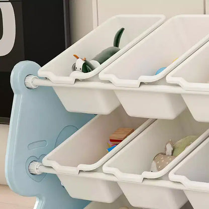 Organizzatore di giocattoli per bambini, libreria a 2 ripiani con 12 contenitori per sala giochi e aula