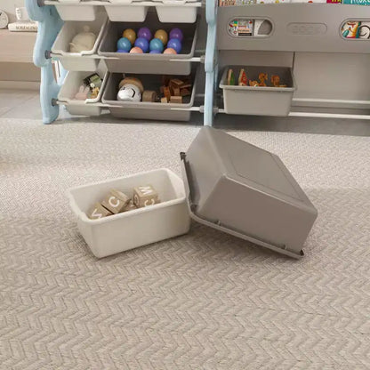 Organizzatore di giocattoli per bambini, libreria a 2 ripiani con 12 contenitori per sala giochi e aula