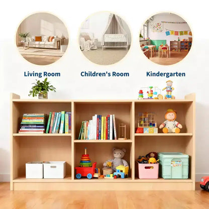 Scaffale Montessori, Organizzatore Giocattoli e Libri a 6 Scomparti con Divisori Regolabili, Libreria per Bambini con Finitura Naturale per Sale Giochi e Aule Scolastiche