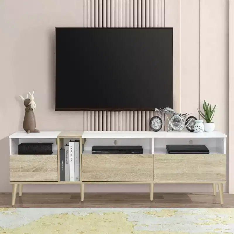 Clihome Modern TV with 3 Drawers and Open Shelves, Media Console Table for TVs up to 80'', Entertainment Center for Living Room,Color-Matching Design