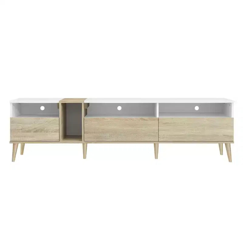 Mobile TV moderno per TV da 80", 3 cassetti e 4 ripiani aperti, design in tinta