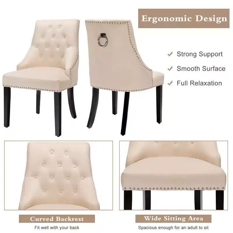 Sedia da pranzo in velluto, imbottita capitonné senza braccioli con borchie e anello, verde/beige