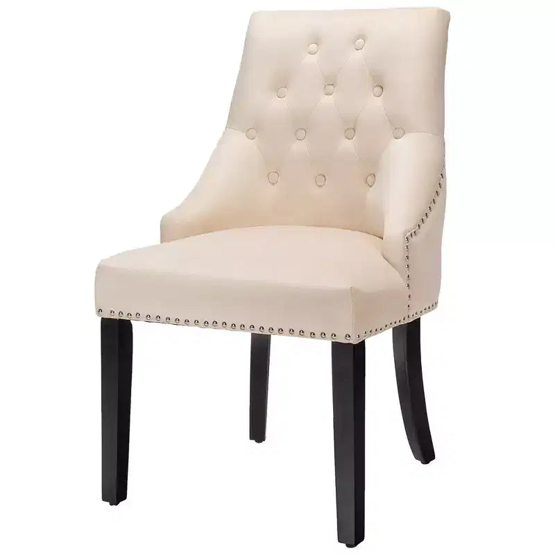 Sedia da pranzo in velluto, imbottita capitonné senza braccioli con borchie e anello, verde/beige